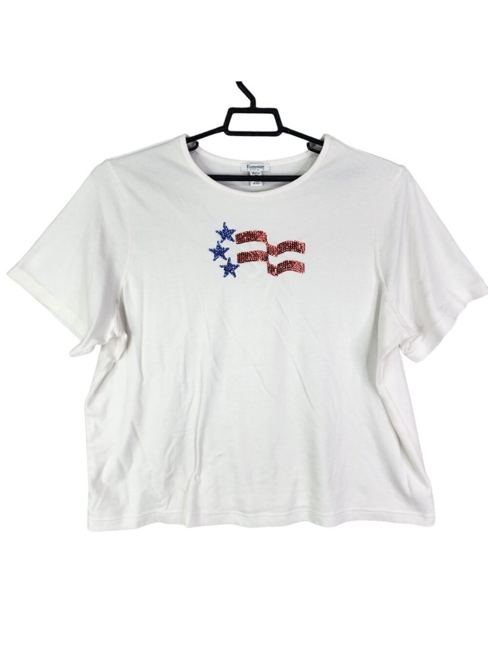 Womens Hampshire Studio White T Shirt Red & Blue Sequence American Flag Size 2X
